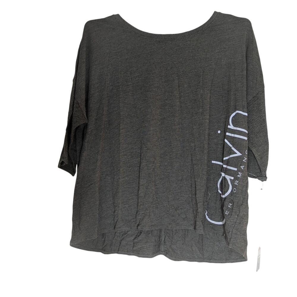 Calvin Klein Women's Plus Size Olive Logo Tee 3/4 Sleeve Oversized Top Size 2X - Picture 2 of 4